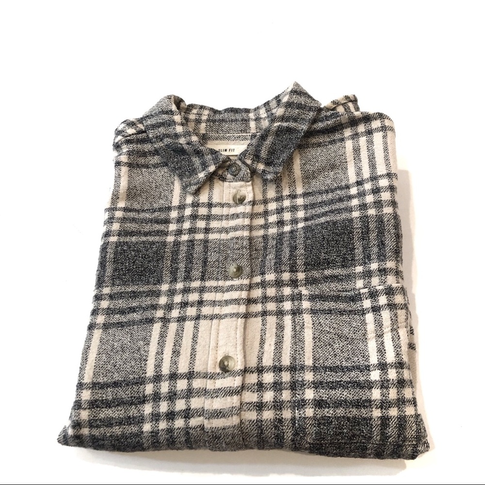 American Eagle slim fit gray plaid button up XS